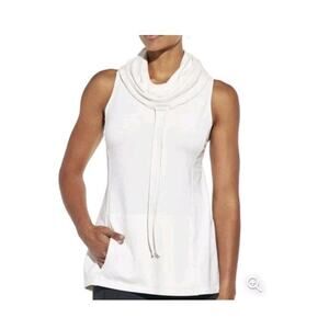 CALIA Carrie Underwood Womens Small Cowl Neck Sleeveless Hoodie Cream Kangaroo